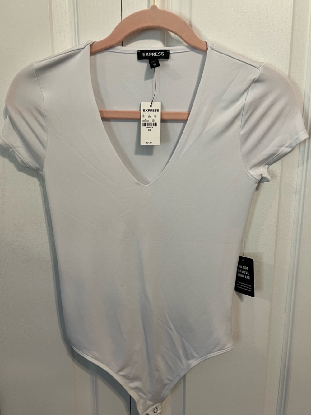 Express Women's V-Neck Short Sleeve Bodysuit in White